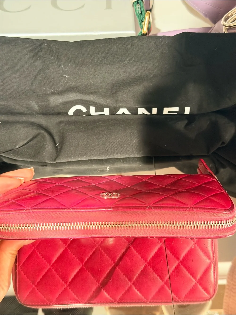 CHANEL Quilted Hot Pink Leather wallet with CC Logo